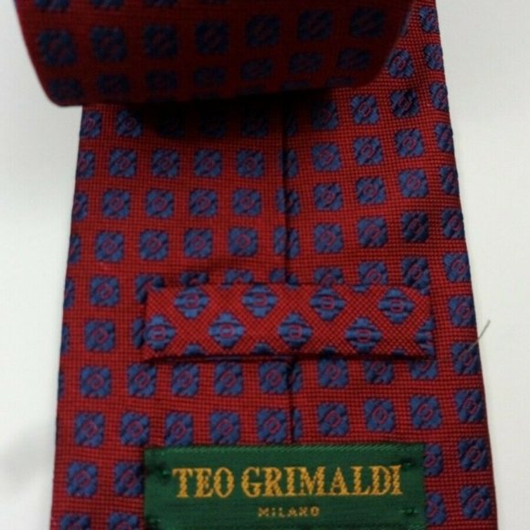 Teo Grimaldi Red and Blue Geometric Tie - Picture 3 of 4